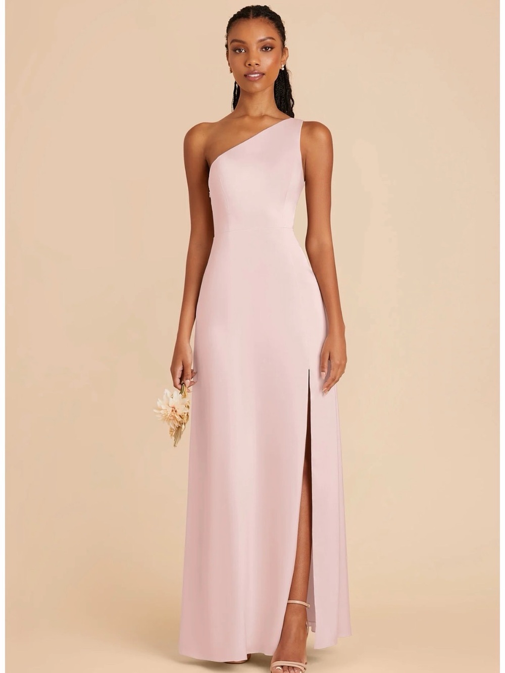 Birdy Grey One-Shoulder Blush Pink Evening Formal Dress with Side Slit